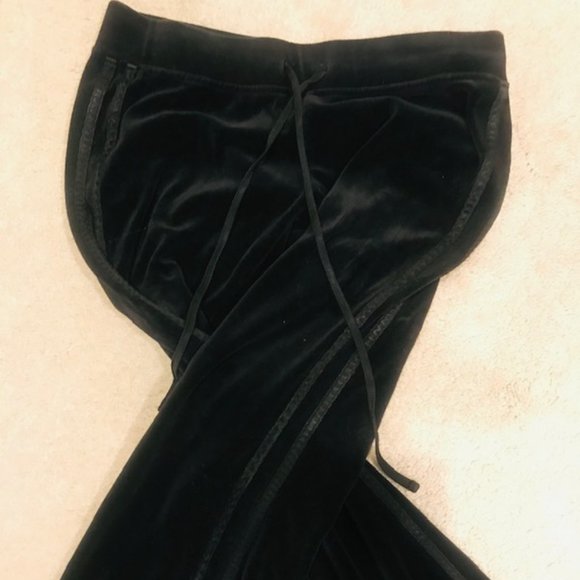 GORGEOUS ONYX-BLACK VELVET VELOUR EXPRESS SPORT PANTS W/ SPORTY SATIN STRIPING! - Picture 3 of 8